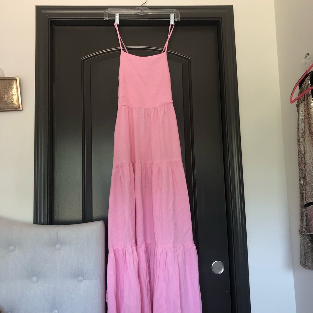 Ebby and I bubblegum pink open back strappy maxi dress